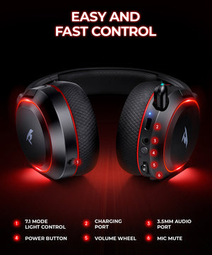 woegel UG-08S draadloze gaming headset – type A en type C adapter – compatibel met elk apparaat – zwart