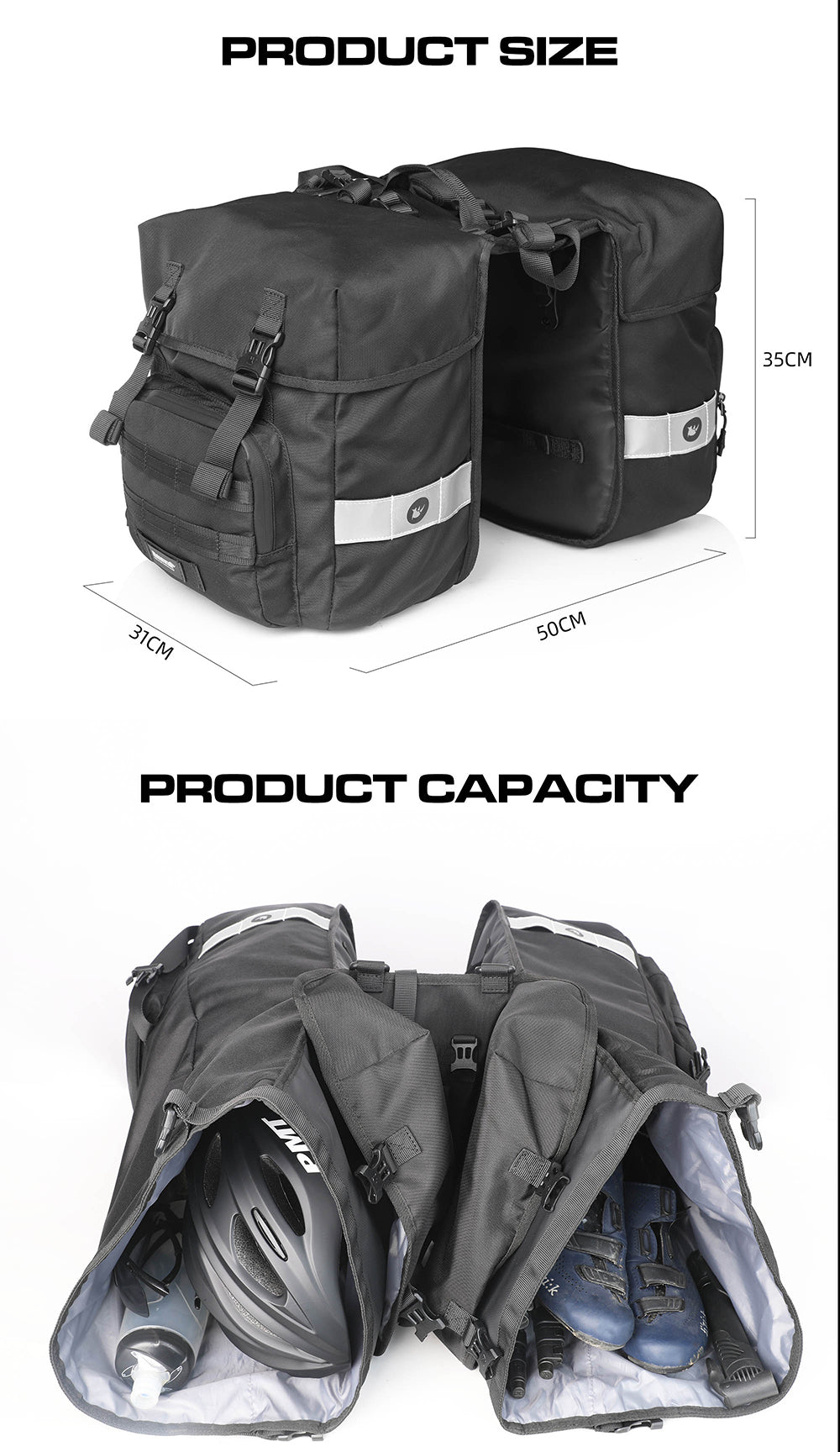 woegel dubbele fietstas - 40l - zwart