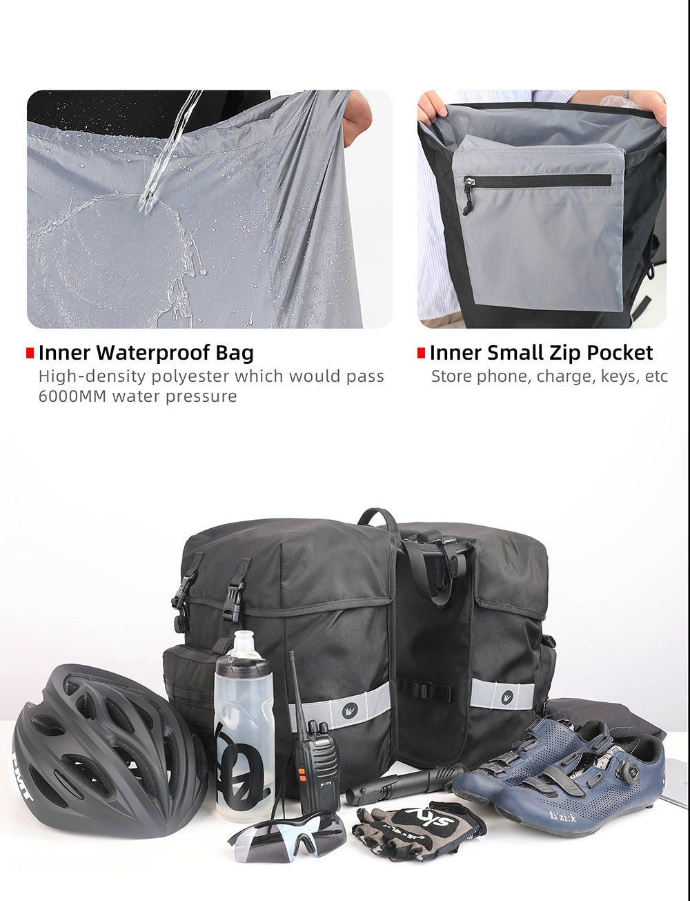 woegel dubbele fietstas - 40l - zwart