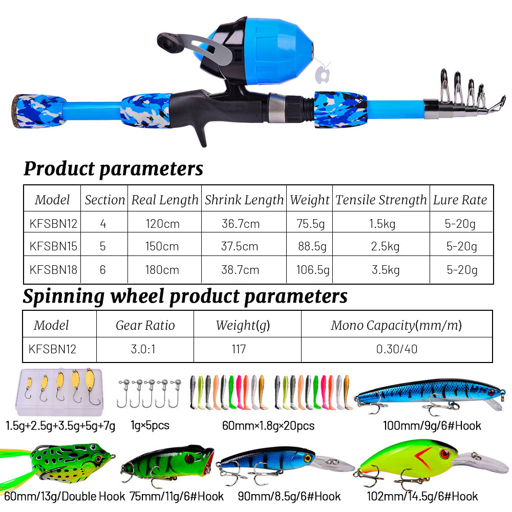 woegel hengelset – complete visset – vishengel + accessoires –  hengel van 1.75 meter inschuifbaar – voor beginners en gevorderden – blauw