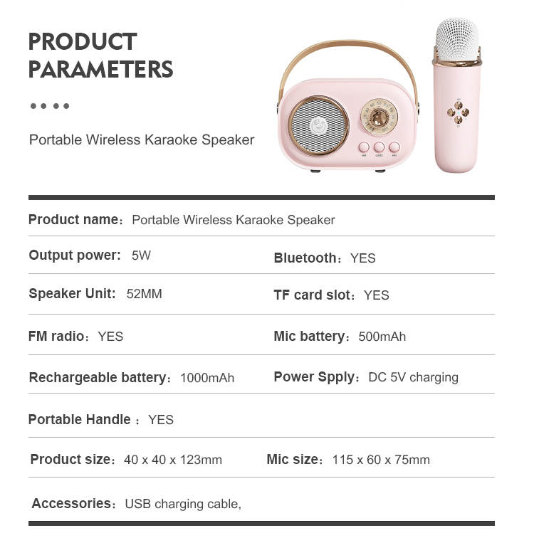 Woegel karaoke set A6 – met bluetooth en TF-kaart – retro roze