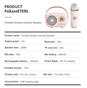 Woegel karaoke set A6 – met bluetooth en TF-kaart – retro roze