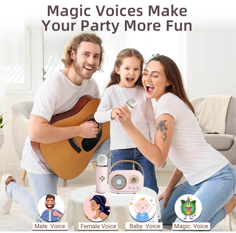 Woegel karaoke set A6 – met bluetooth en TF-kaart – retro roze