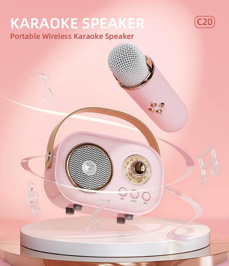Woegel karaoke set A6 – met bluetooth en TF-kaart – retro roze